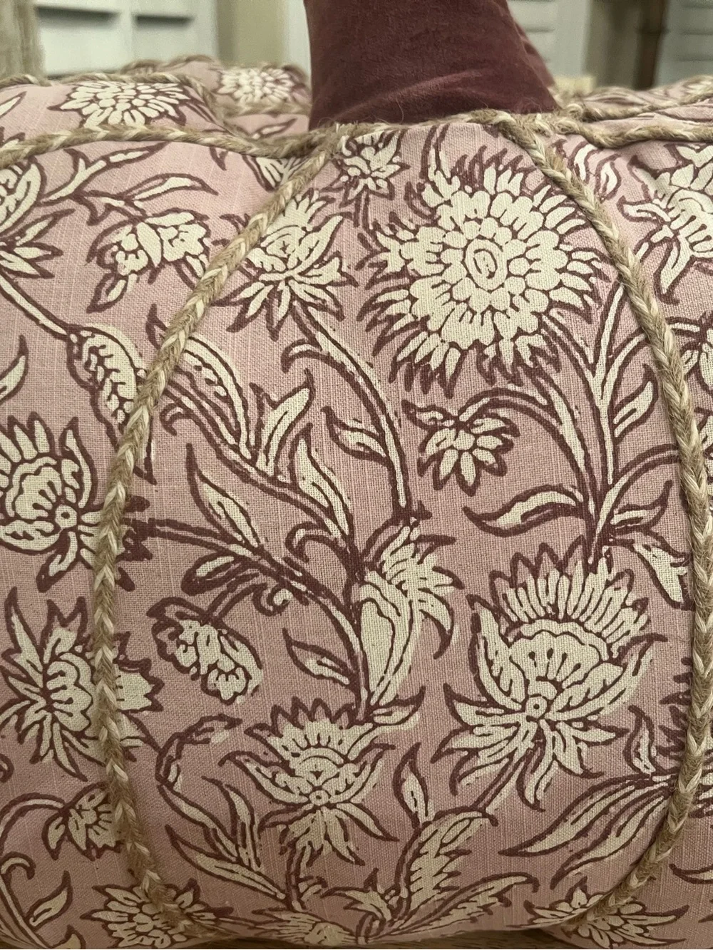 Decorative custom pumpkin pillow fall decor pink  floral velvet stem 20x15